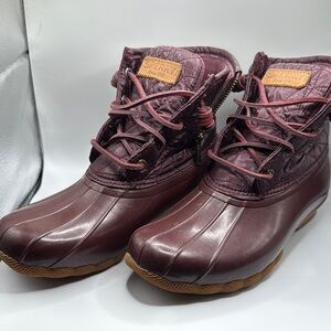 SPERRY, Maroon Saltwater Ducks Rain Boots Waterproof Leather, Sz 8